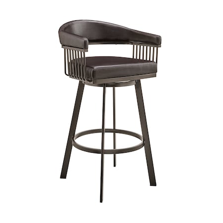 Armen Living Bronson 25" Counter Height Swivel Bar Stool in Java Brown Finish and Chocolate Faux Leather 721535761869